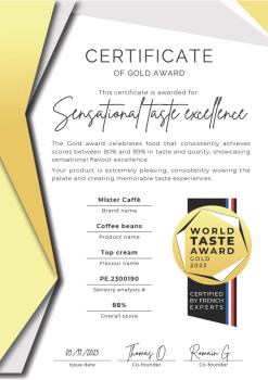 2023: World Taste Award Certificate
